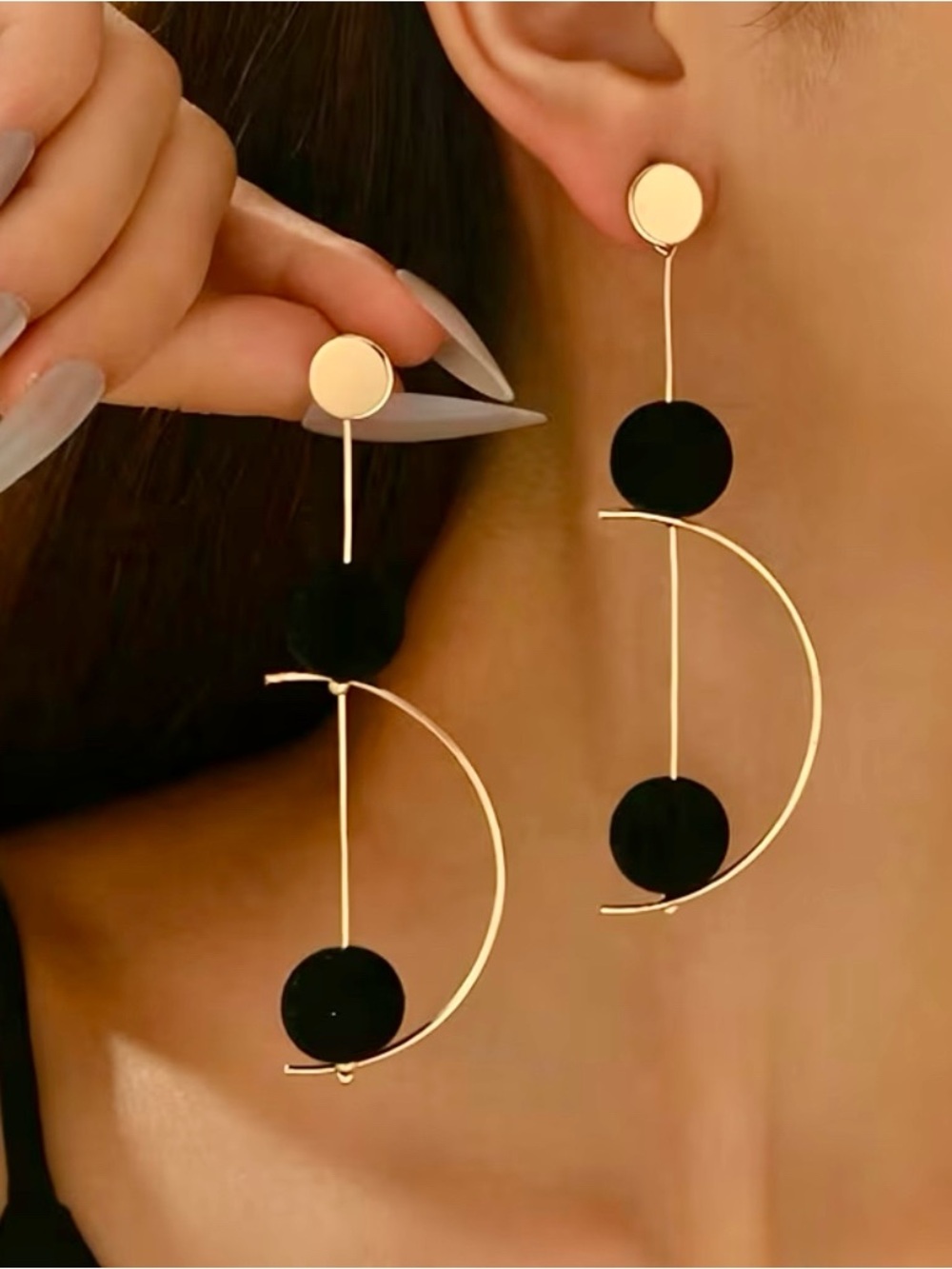 Modern Abstract Gold & Black Earrings Minimalist Art Deco Style